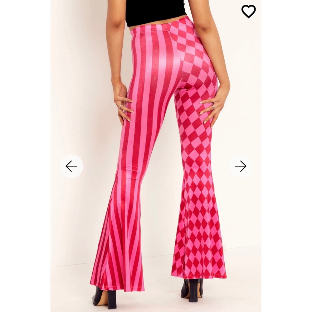 NWOT Black Milk Size XS HARLEQUIN CANDY VELVET HW FLARE PANTS